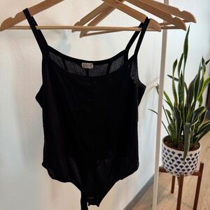Free People Black Ribbed Mesh Bodysuit